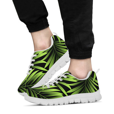 Green Neon Tropical Palm Leaves Sneakers White Bottom Shoes