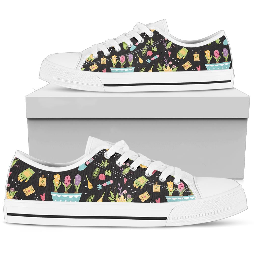 Gardening Pattern Print Design G03 White Bottom Low Top Shoes