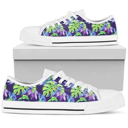 Tropical Flower Pattern Print Design TF019 White Bottom Low Top Shoes