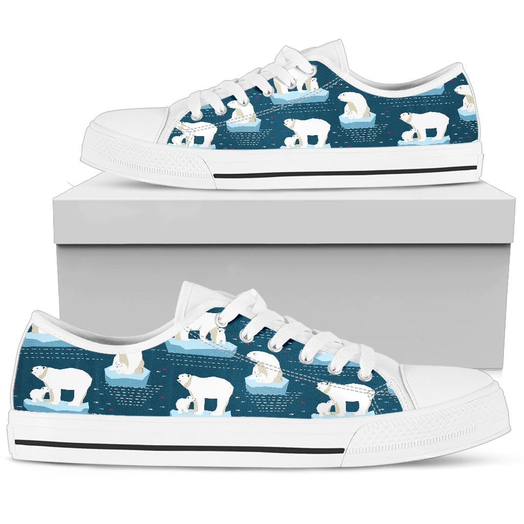 Polar Bear Pattern Print Design PB02 White Bottom Low Top Shoes