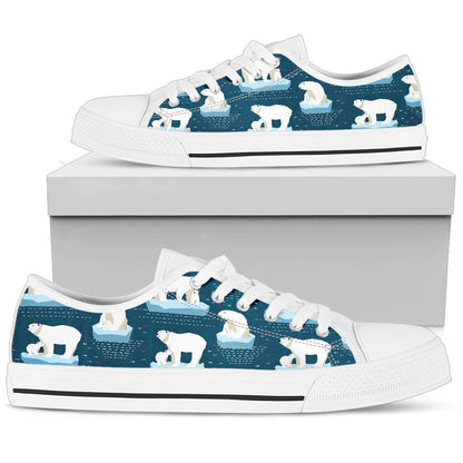 Polar Bear Pattern Print Design PB02 White Bottom Low Top Shoes