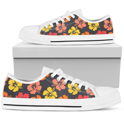 Hibiscus Pattern Print Design HB024 White Bottom Low Top Shoes