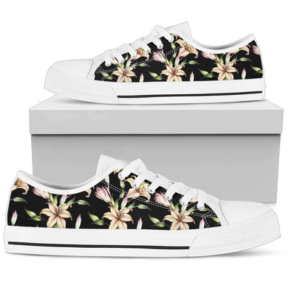 Lily Pattern Print Design LY05 White Bottom Low Top Shoes