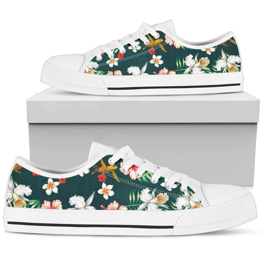 Hawaiian Flower Design with SeaTurtle Print White Bottom Low Top Shoes