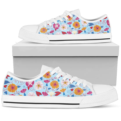 Morning Glory Pattern Print Design MG06 White Bottom Low Top Shoes