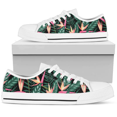 Bird Of Paradise Pattern Print Design BOP03 White Bottom Low Top Shoes