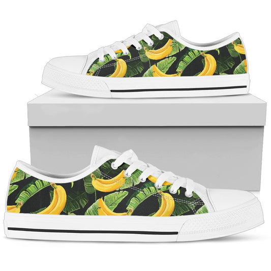 Banana Pattern Print Design BA01 White Bottom Low Top Shoes