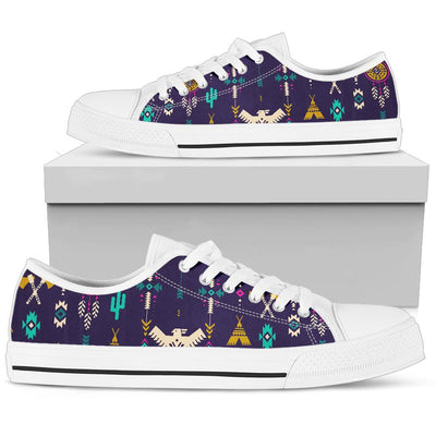 Native American Eagle Indian Pattern White Bottom Low Top Shoes