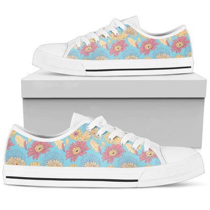 Gerberas Pattern Print Design GB04 White Bottom Low Top Shoes