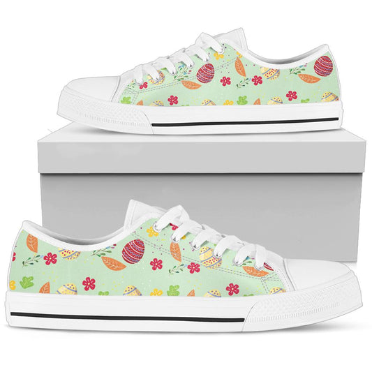 Easter Eggs Pattern Print Design RB07 White Bottom Low Top Shoes