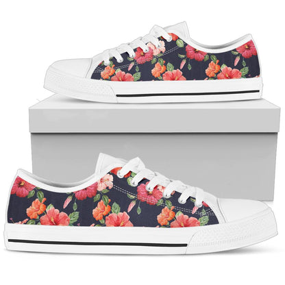 Tropical Flower Pattern Print Design TF020 White Bottom Low Top Shoes