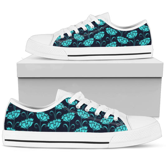 Carnations Pattern Print Design CN06 White Bottom Low Top Shoes