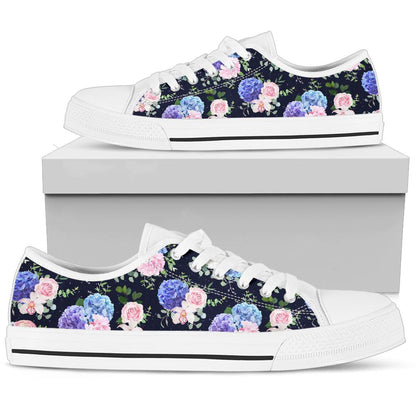 Hydrangea Pattern Print Design HD01 White Bottom Low Top Shoes