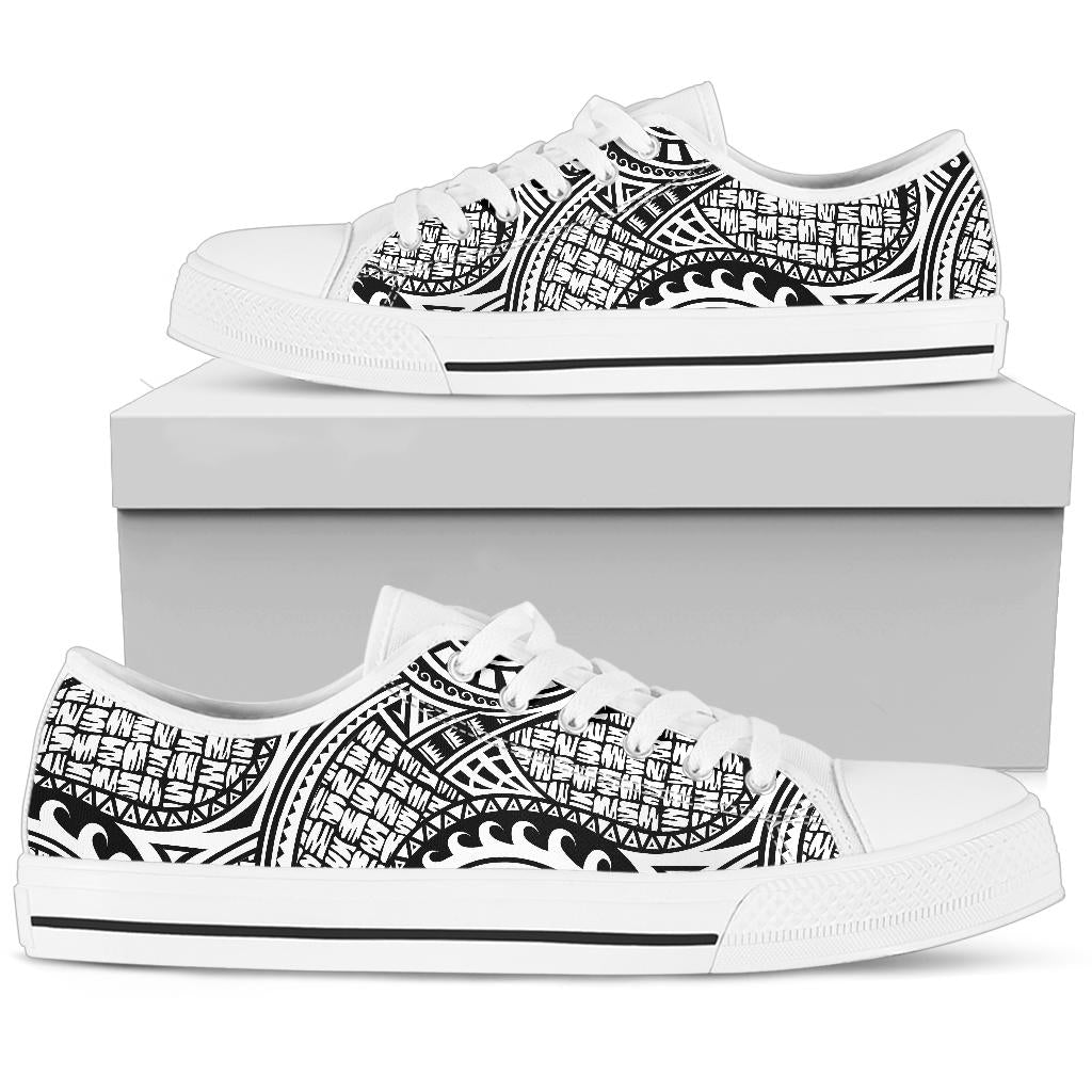 Polynesian Tribal Pattern White Bottom Low Top Shoes