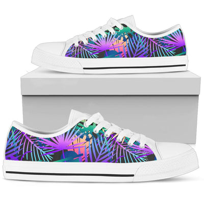 Neon Flower Tropical Palm Leaves White Bottom Low Top Shoes