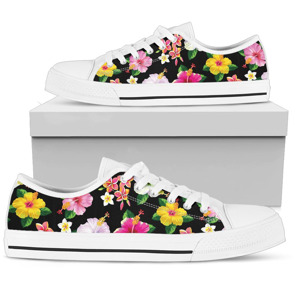 Hibiscus Pattern Print Design HB025 White Bottom Low Top Shoes