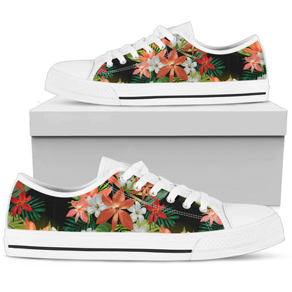 Amaryllis Pattern Print Design AL07 White Bottom Low Top Shoes
