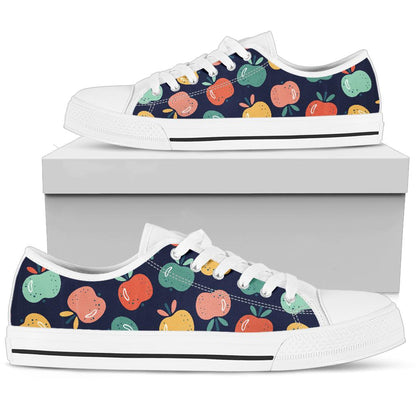 Apple Pattern Print Design AP09 White Bottom Low Top Shoes