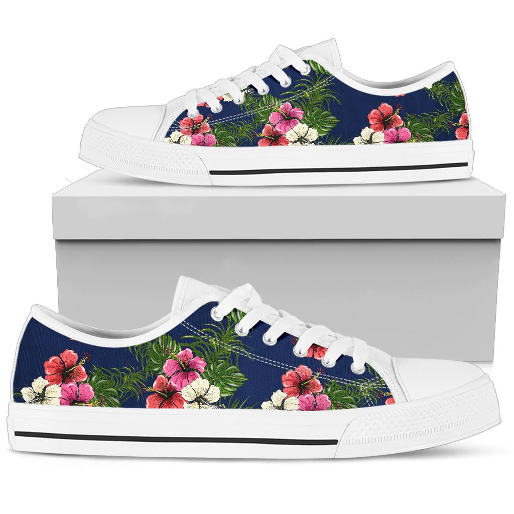 Hibiscus Pattern Print Design HB028 White Bottom Low Top Shoes