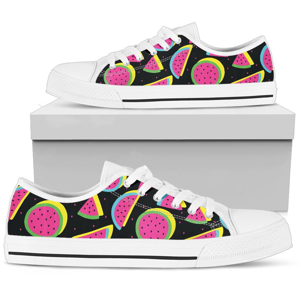 Watermelon Pattern Print Design WM07 White Bottom Low Top Shoes