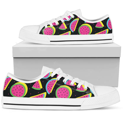 Watermelon Pattern Print Design WM07 White Bottom Low Top Shoes