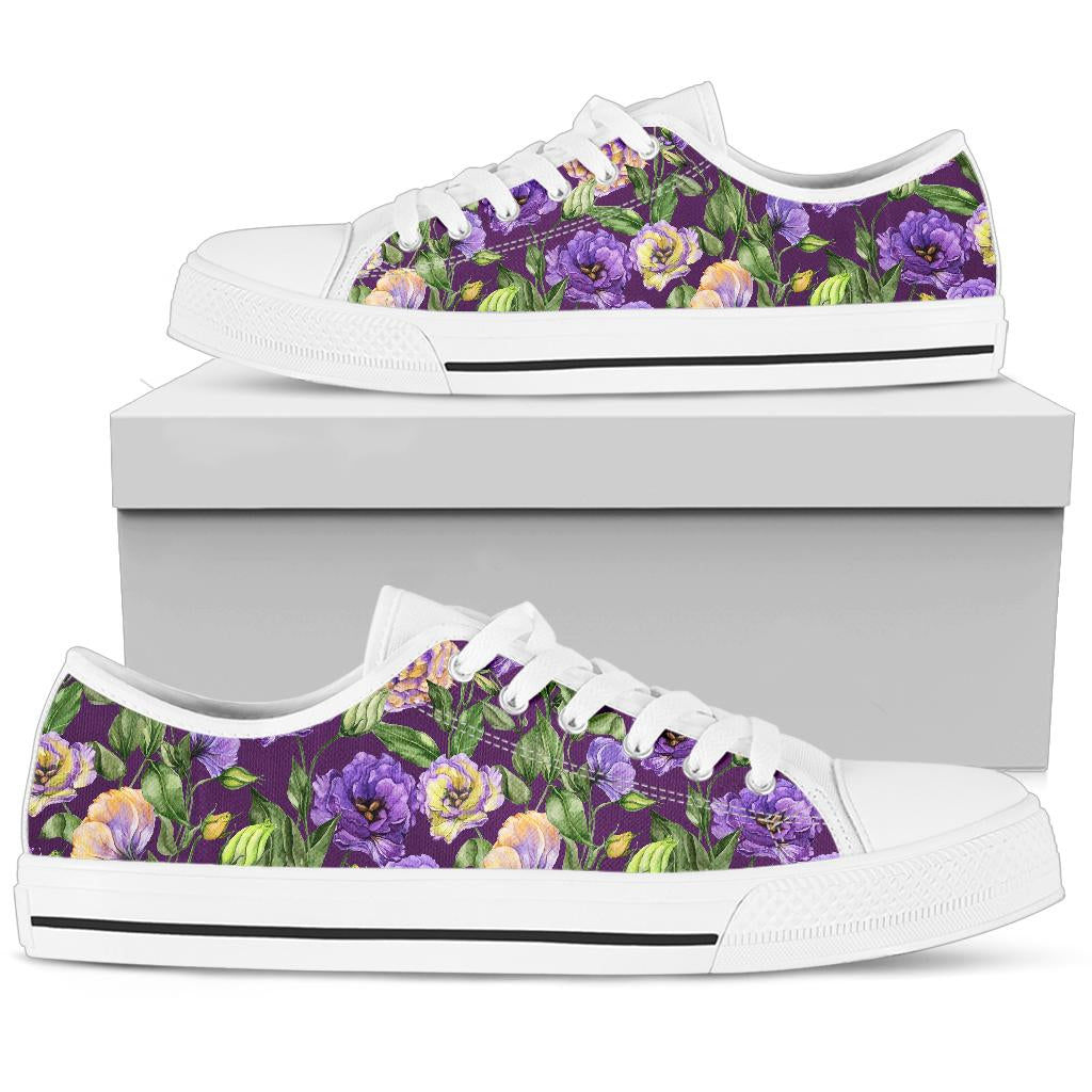 Lisianthus Pattern Print Design LT03 White Bottom Low Top Shoes