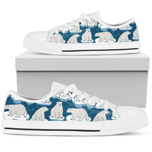 Polar Bear Pattern Print Design PB03 White Bottom Low Top Shoes