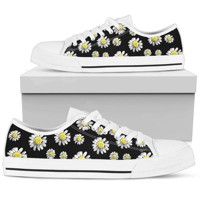 Daisy Pattern Print Design DS01 White Bottom Low Top Shoes