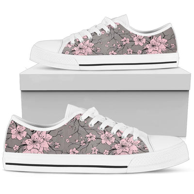 Cherry Blossom Pattern Print Design CB05 White Bottom Low Top Shoes