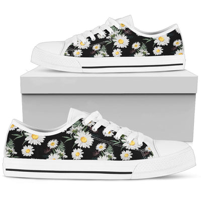 Daisy Pattern Print Design DS07 White Bottom Low Top Shoes