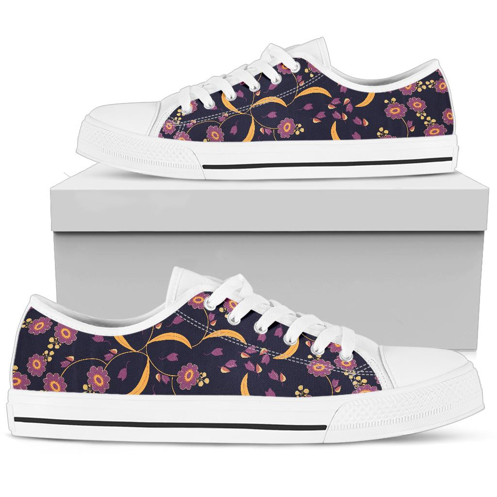 Anemone Pattern Print Design AM012 White Bottom Low Top Shoes