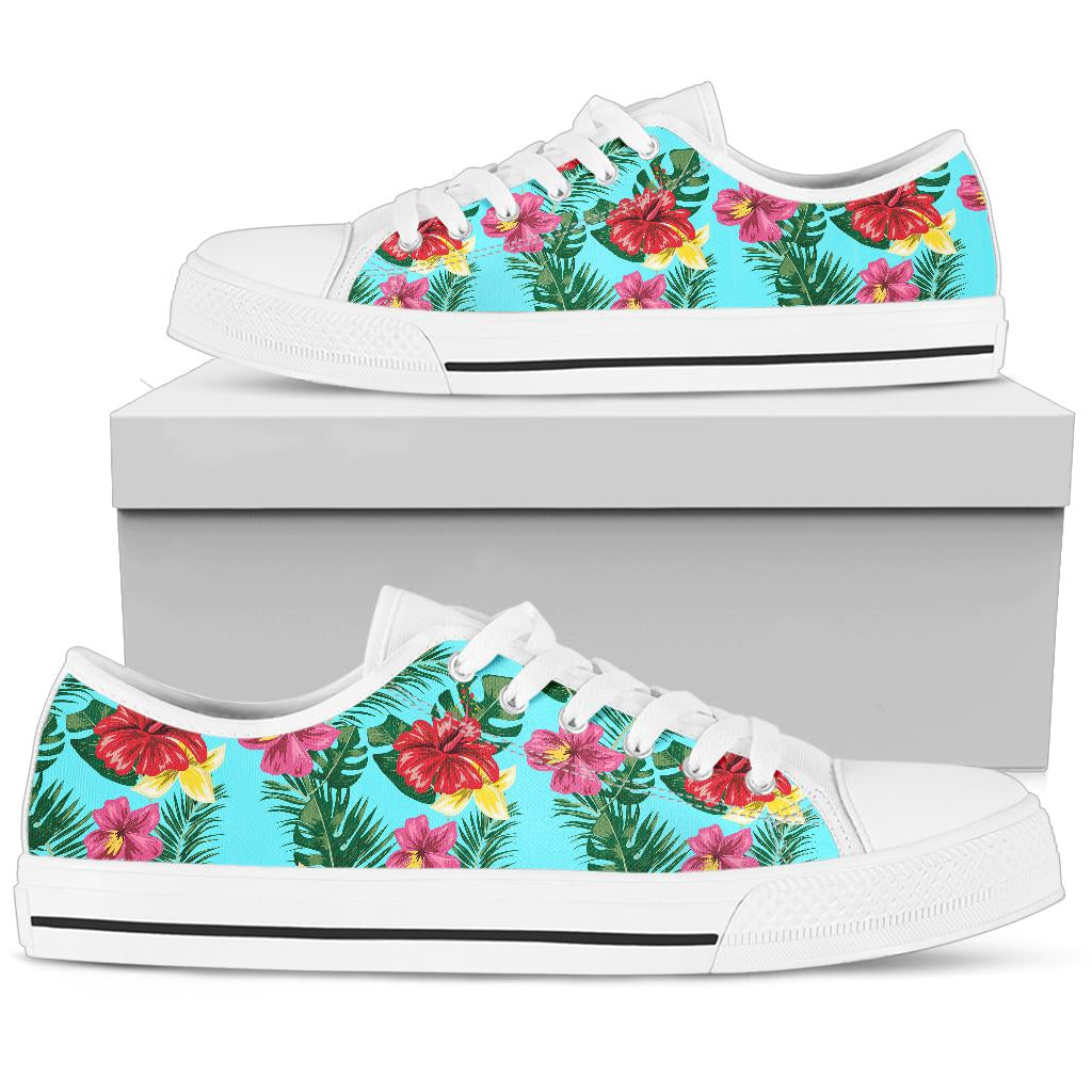 Hibiscus Hawaiian Flower White Bottom Low Top Shoes