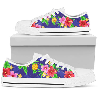 Hawaiian Themed Pattern Print Design H05 White Bottom Low Top Shoes