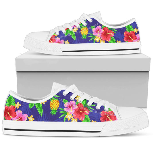 Hawaiian Themed Pattern Print Design H05 White Bottom Low Top Shoes