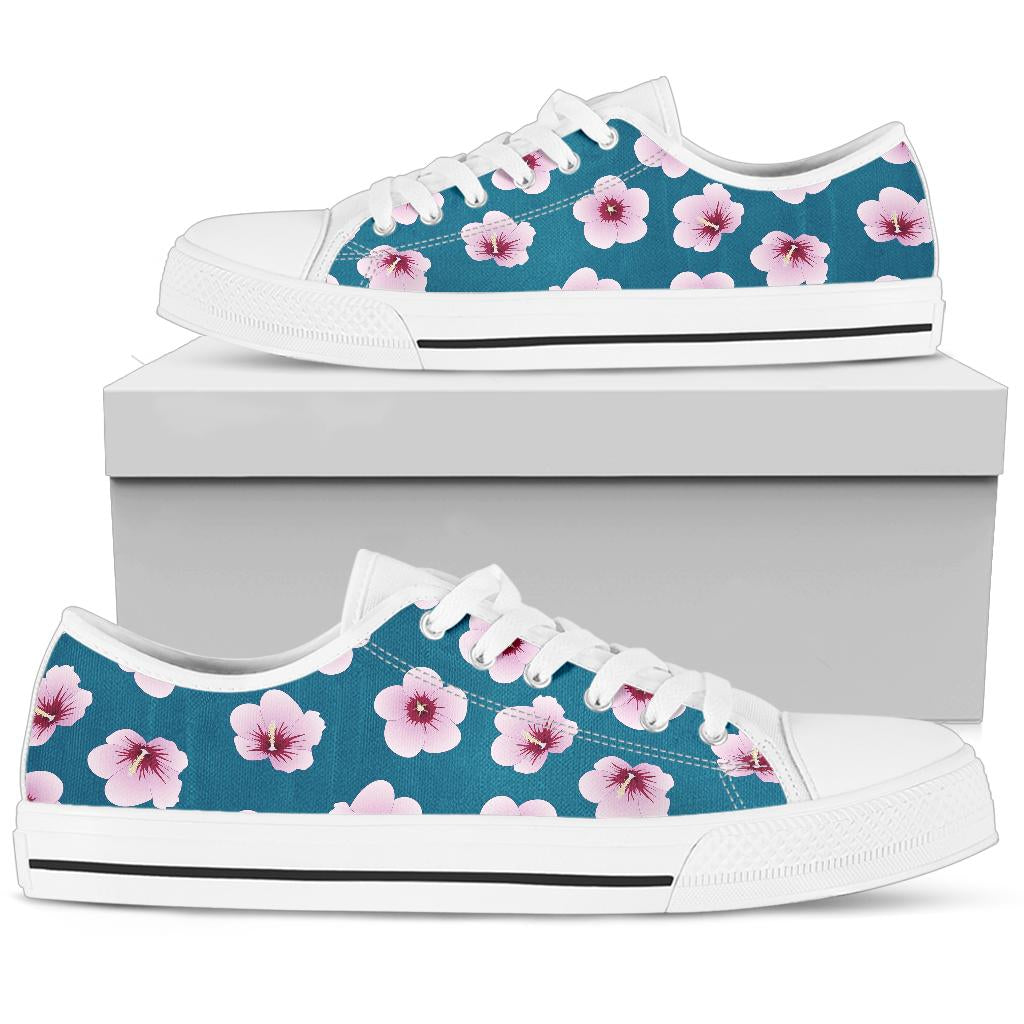 Cherry Blossom Pattern Print Design CB08 White Bottom Low Top Shoes