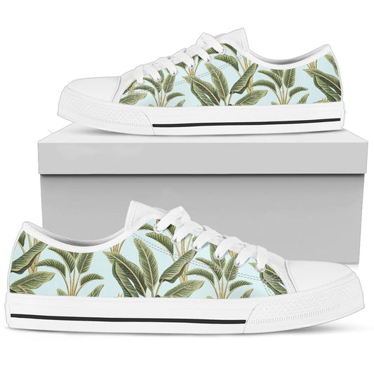 Banana Leaf Pattern Print Design BL03 White Bottom Low Top Shoes