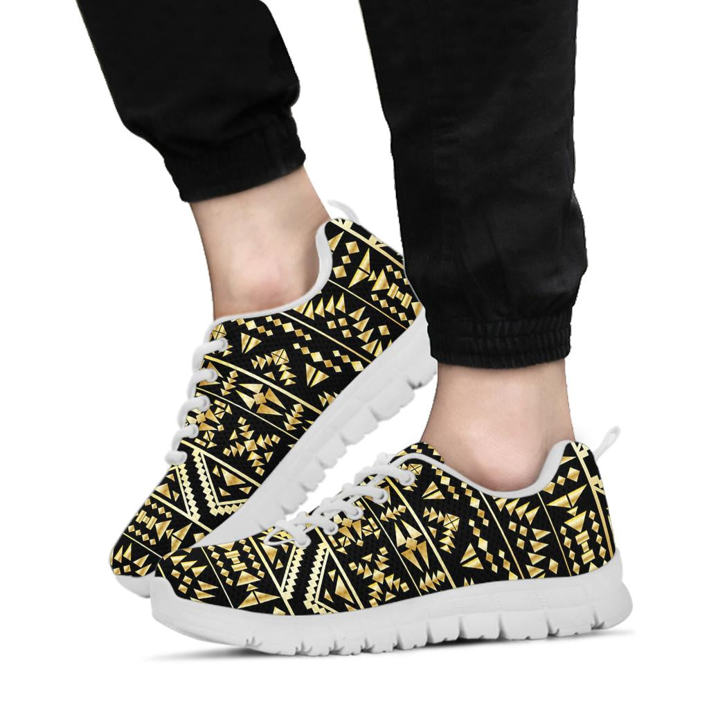 Gold Aztec Tribal Sneakers White Bottom Shoes