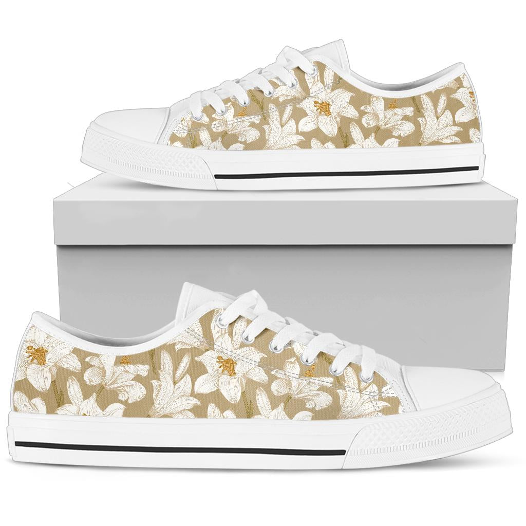 Lily Pattern Print Design LY07 White Bottom Low Top Shoes