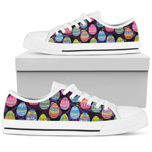 Easter Eggs Pattern Print Design RB08 White Bottom Low Top Shoes