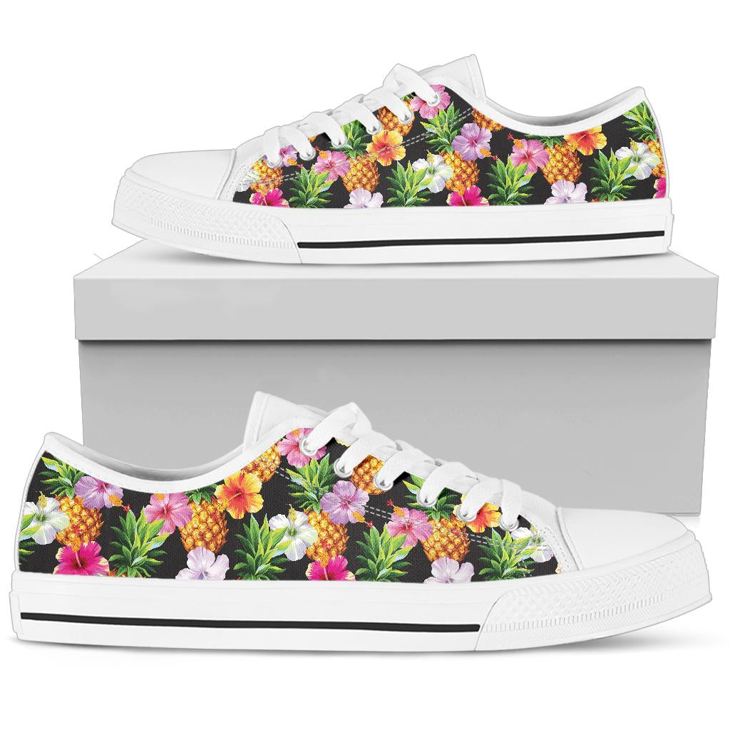 Pineapple Hibiscus White Bottom Low Top Shoes