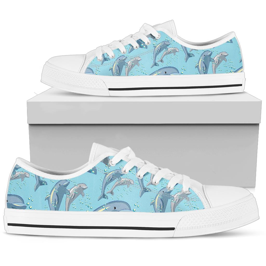 Dolphin Print Pattern White Bottom Low Top Shoes