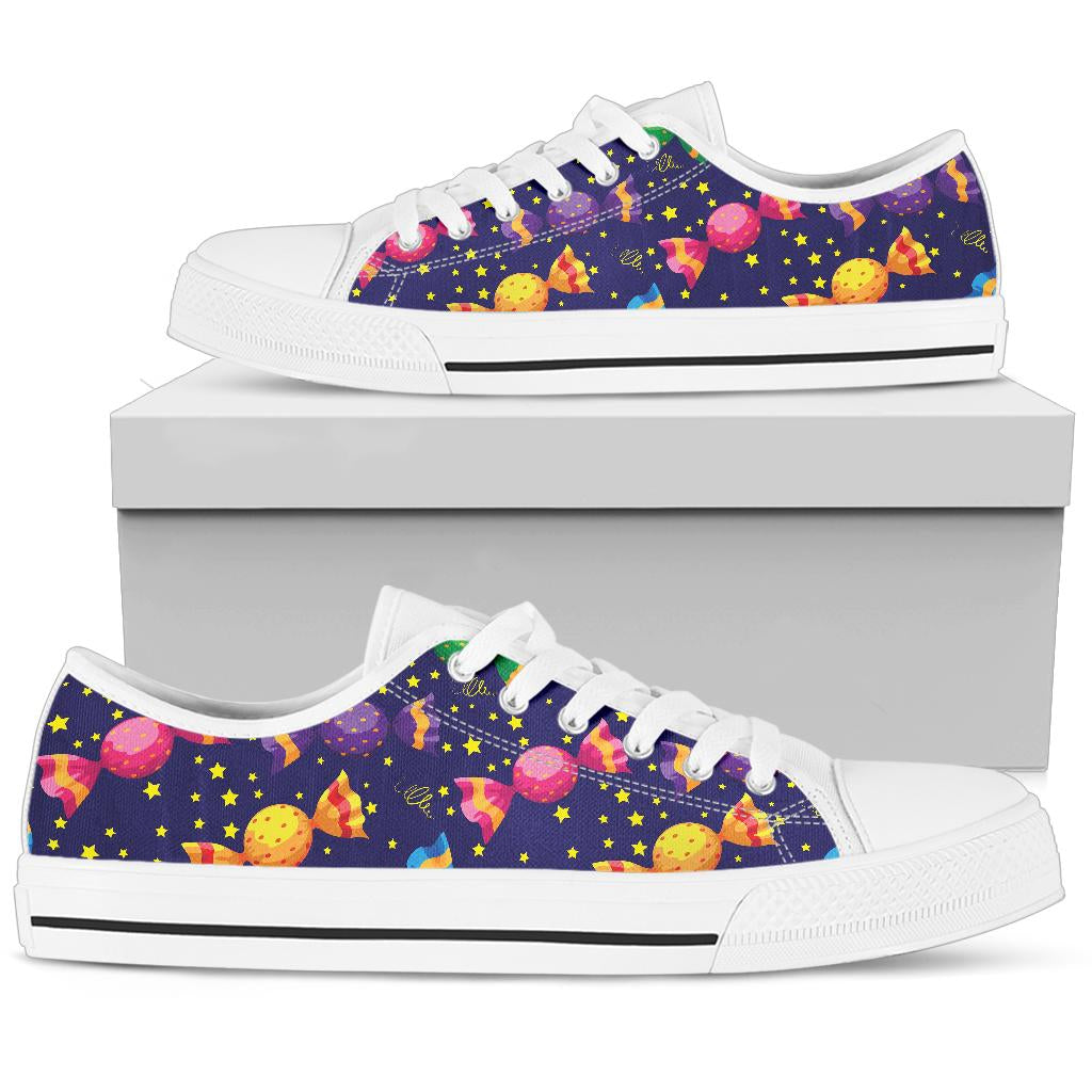 Candy Pattern Print Design CA06 White Bottom Low Top Shoes
