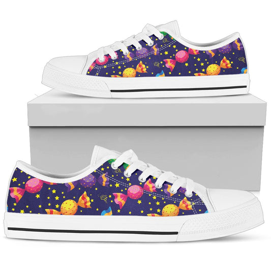 Candy Pattern Print Design CA06 White Bottom Low Top Shoes