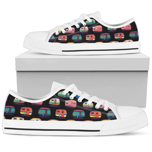 Camper Camping Pattern White Bottom Low Top Shoes