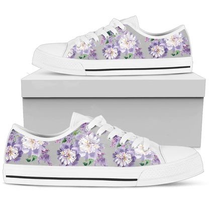 Lilac Pattern Print Design LI07 White Bottom Low Top Shoes
