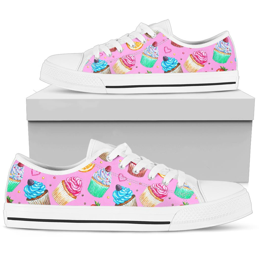 Cupcake Pattern Print Design CP05 White Bottom Low Top Shoes