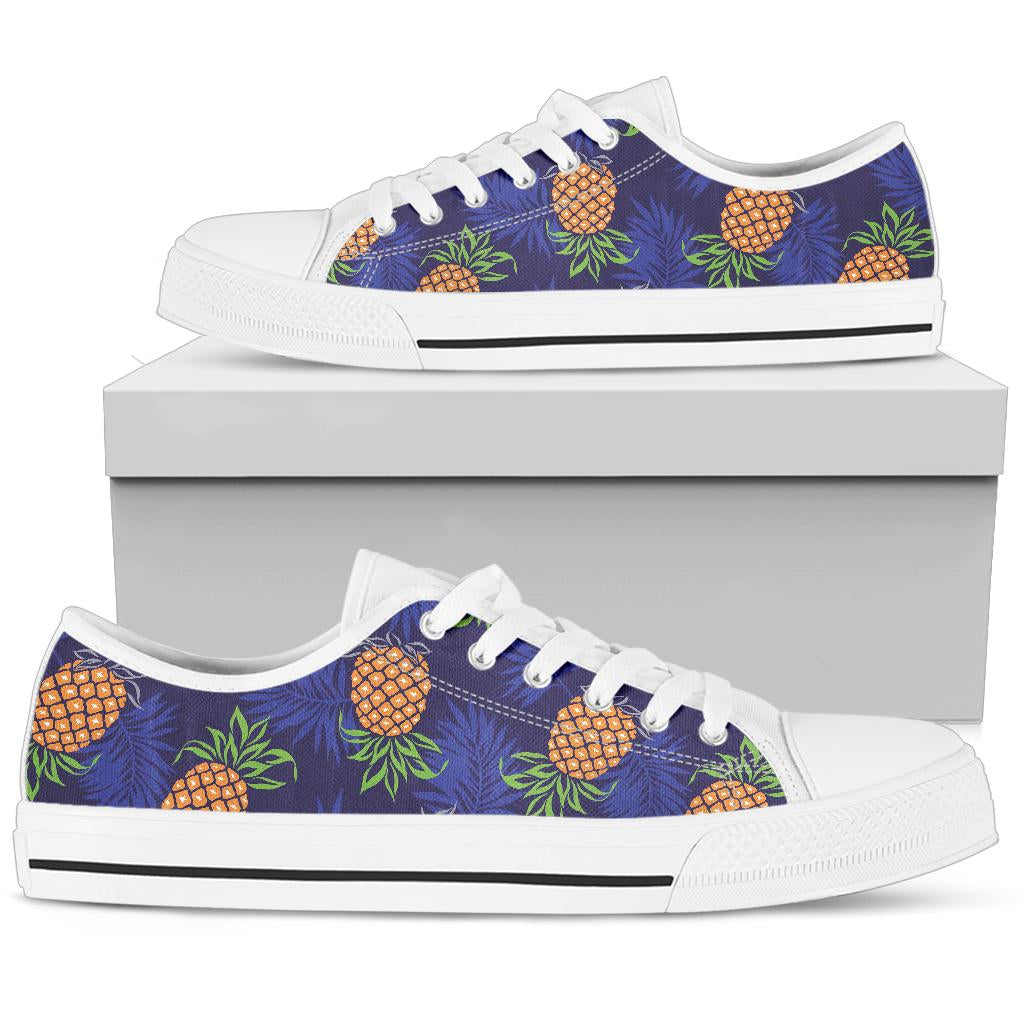 Pineapple Pattern Print Design PP02 White Bottom Low Top Shoes