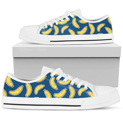 Banana Pattern Print Design BA03 White Bottom Low Top Shoes