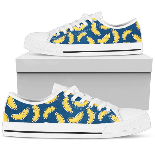 Banana Pattern Print Design BA03 White Bottom Low Top Shoes