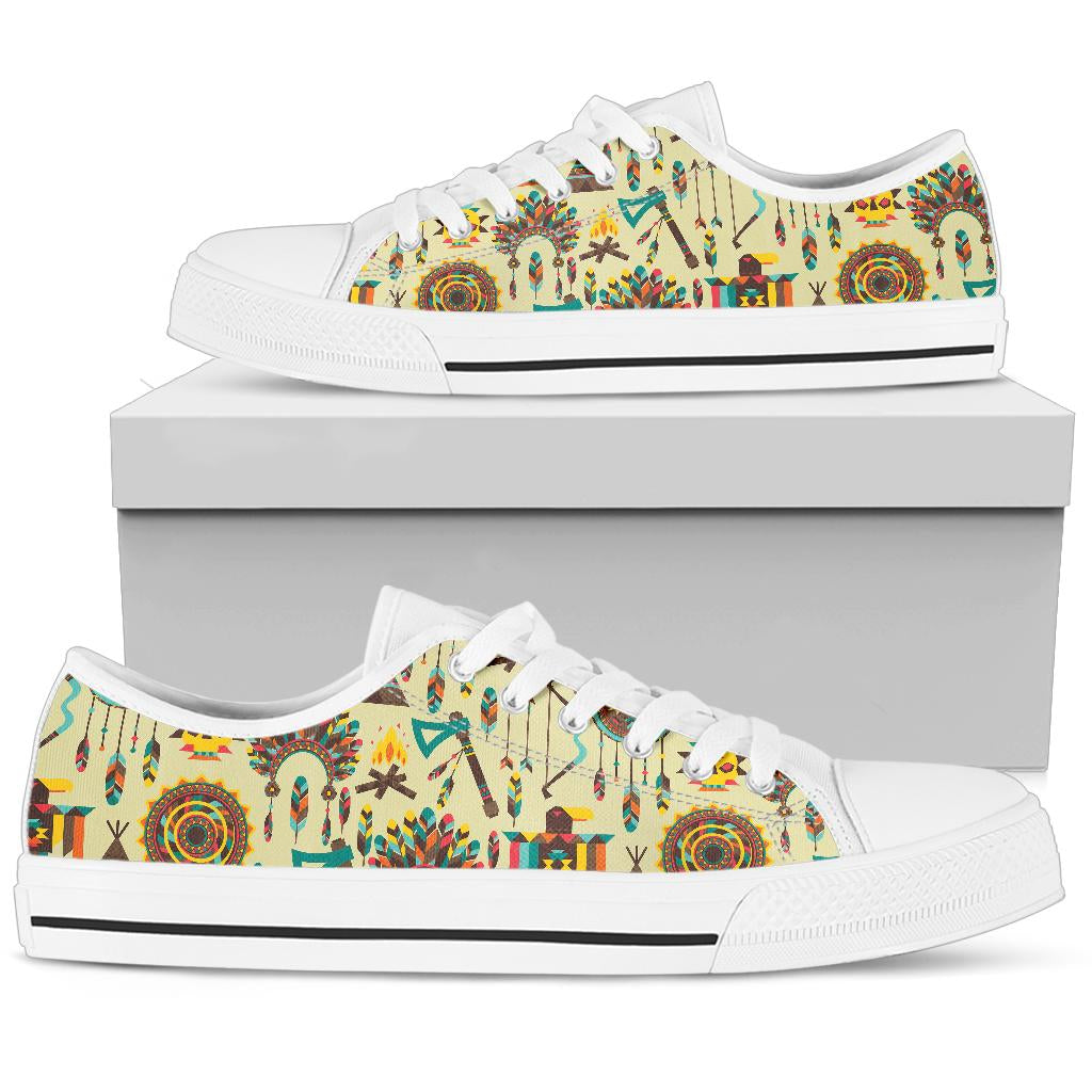 Tribal indians native american aztec White Bottom Low Top Shoes